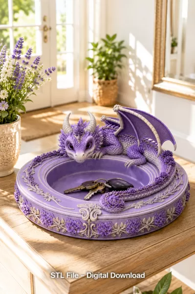 Amethyst Floral Dragon Bowl STL file for 3D Print - Model preview 3