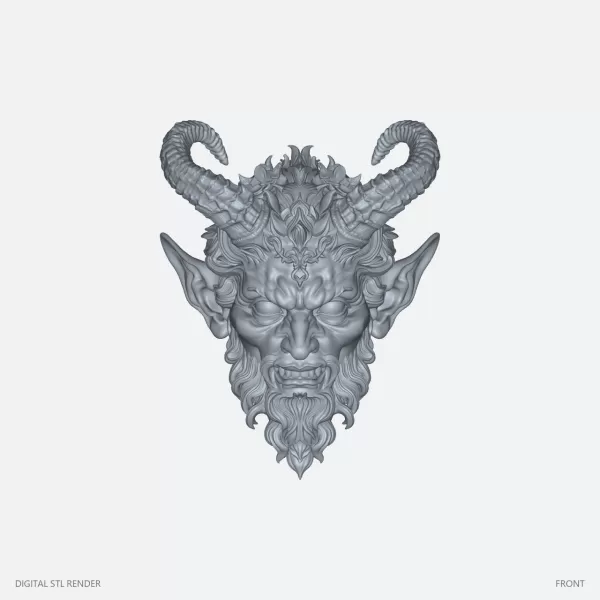 Ornate Horned Demon Head - 100 mm STL - Model preview 2