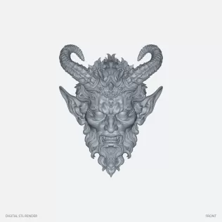 Ornate Horned Demon Head - 100 mm STL - Model thumbnail 2