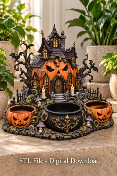 Haunted Pumpkin House Organizer STL File for 3D Print - Model preview 3