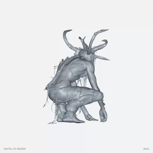 Crouching Horned Forest Spirit - STL - Model preview 4