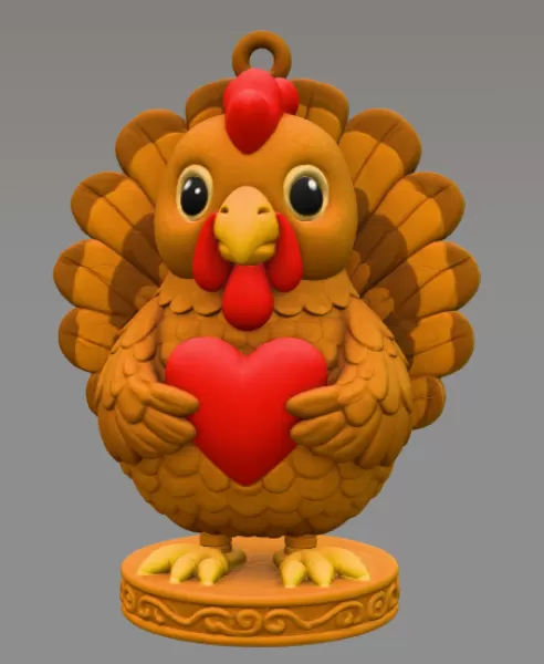 Cute Turkey with Heart – STL File for 3D Printing - Model preview 3