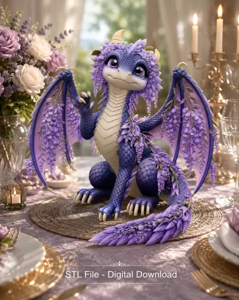Wisteria Blossom Dragon STL File for 3D Print - Model preview 3
