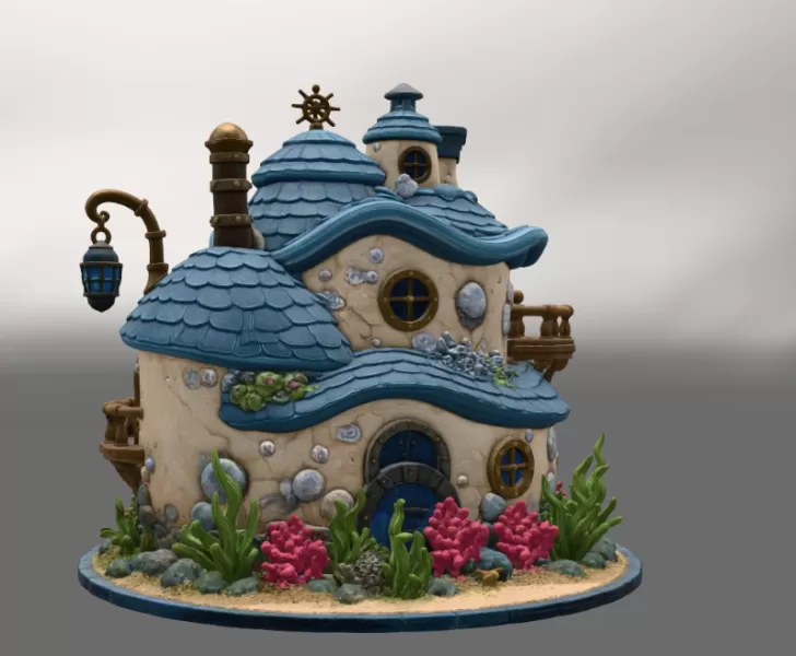 Seaside Fantasy Cottage STL File for 3D Print - Model preview 10