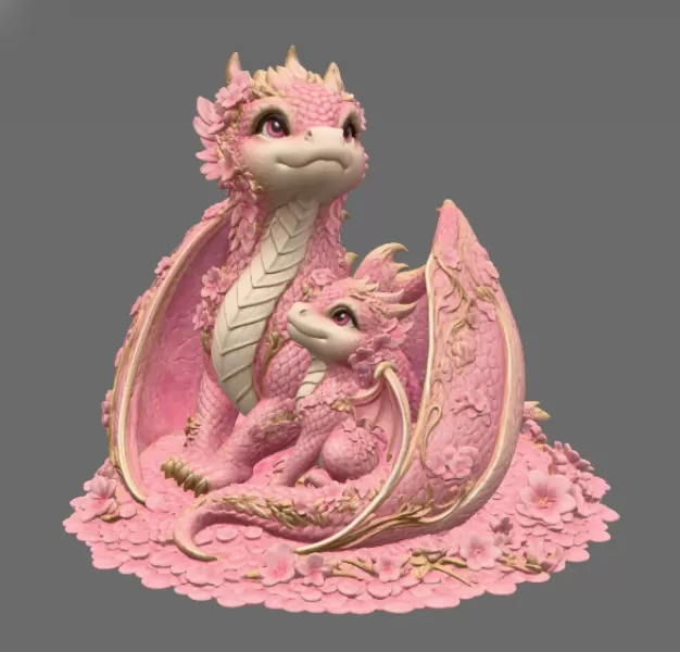 Cherry Blossom Dragon Family STL File for 3D Print - Model preview 8