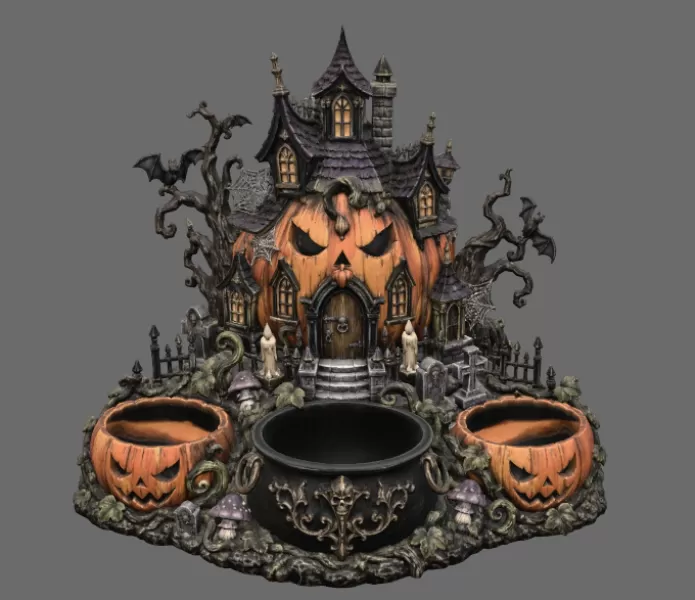 Haunted Pumpkin House Organizer STL File for 3D Print - Model preview 6