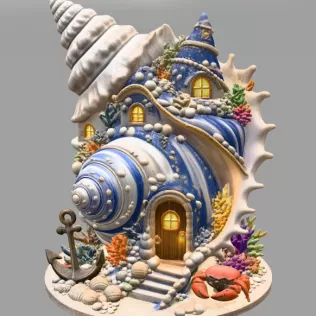 Seashell House STL File – Fantasy Ocean Shell House - Model thumbnail 3