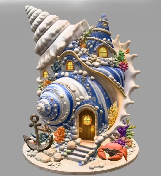 Seashell House STL File – Fantasy Ocean Shell House - Model preview 3