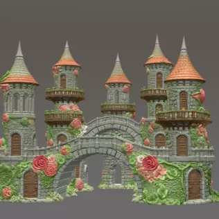Enchanted Rose Castle Bridge Cottage STL File for 3D Printing - Model thumbnail 3