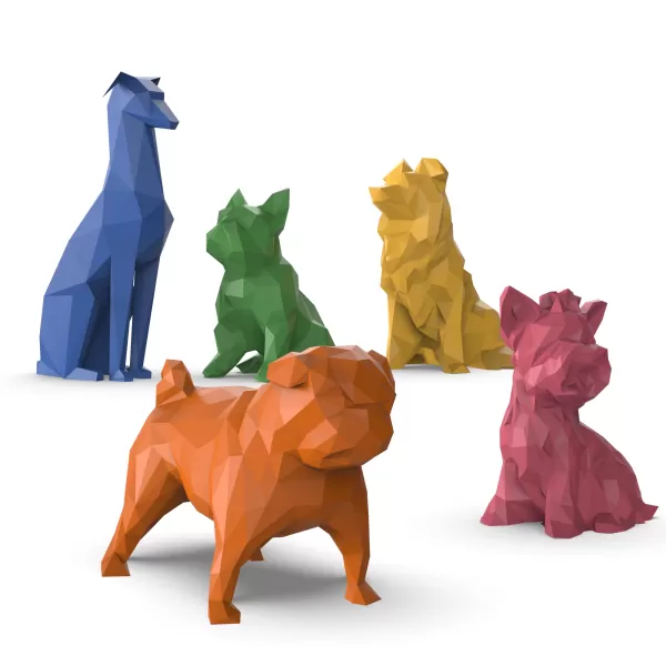 3D Low Polygonal Dog Set, French Bulldog; Doberman; Collie; Pug; - Model preview 7