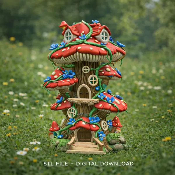 Enchanted Mushroom Village Tower STL File 3D Printable - Model preview 1