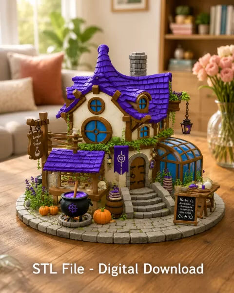 Lavender Witch Apothecary Cottage STL File for 3D Print - Model preview 4
