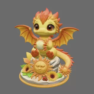 Sun Dragon STL File 3D Printable Fantasy Dragon Figurine - Model thumbnail 3