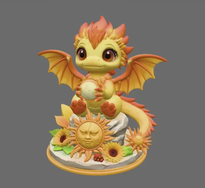 Sun Dragon STL File 3D Printable Fantasy Dragon Figurine - Model preview 3