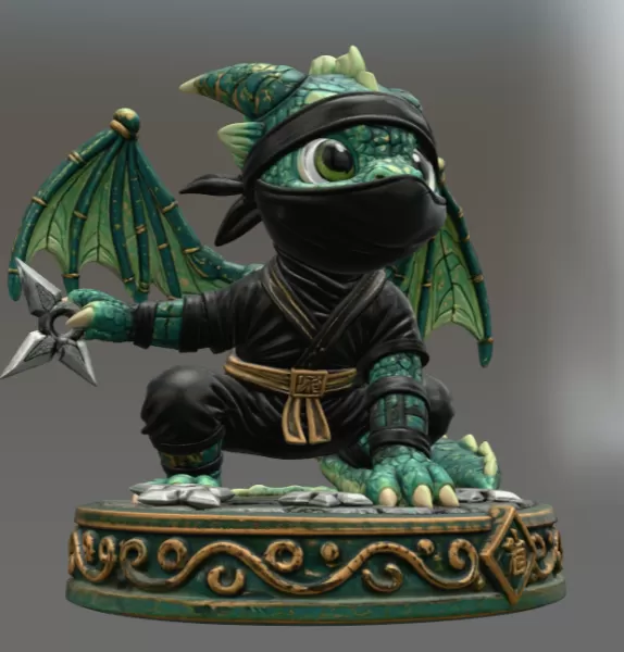Cute Fantasy Ninja Dragon STL File for 3D Printing - Model preview 6