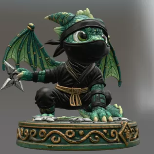 Cute Fantasy Ninja Dragon STL File for 3D Printing - Model thumbnail 6