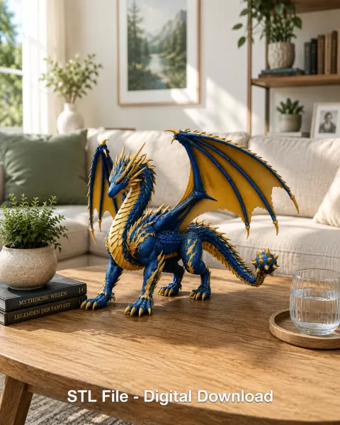 Azure Royal War Dragon STL File for 3D Print - Model preview 3