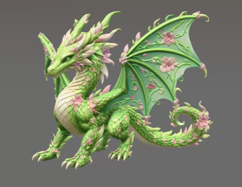 Spring Blossom Dragon STL File for 3D Print - Model preview 6