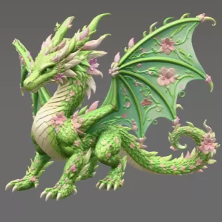 Spring Blossom Dragon STL File for 3D Print - Model thumbnail 6