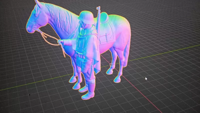 German Mounted Soldier with Horse – Historical Resin STL Figure - Model preview 2