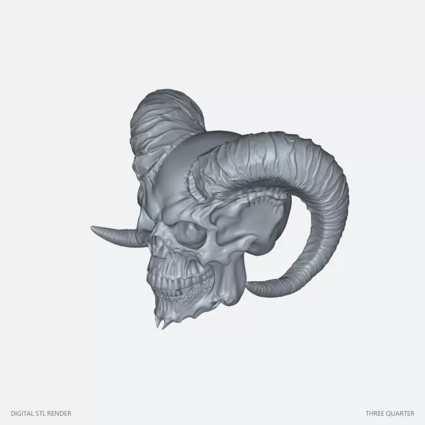 Horned Demon Skull Display - STL - Model preview 2