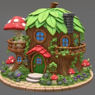 Enchanted Tree House Cottage STL File for 3D Print - Model thumbnail 7