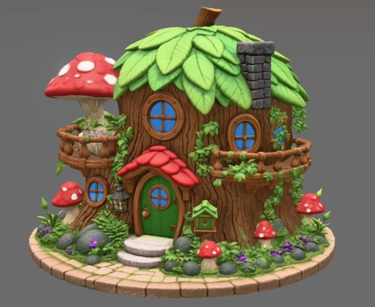 Enchanted Tree House Cottage STL File for 3D Print - Model preview 7