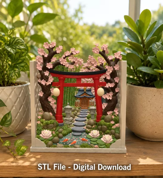 Sakura Sanctuary Book Nook STL File for 3D Print - Model preview 5
