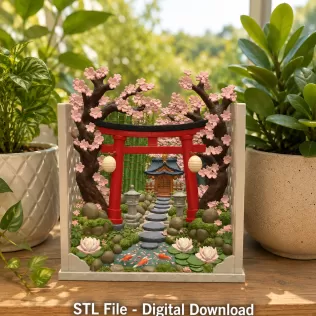 Sakura Sanctuary Book Nook STL File for 3D Print - Model thumbnail 5
