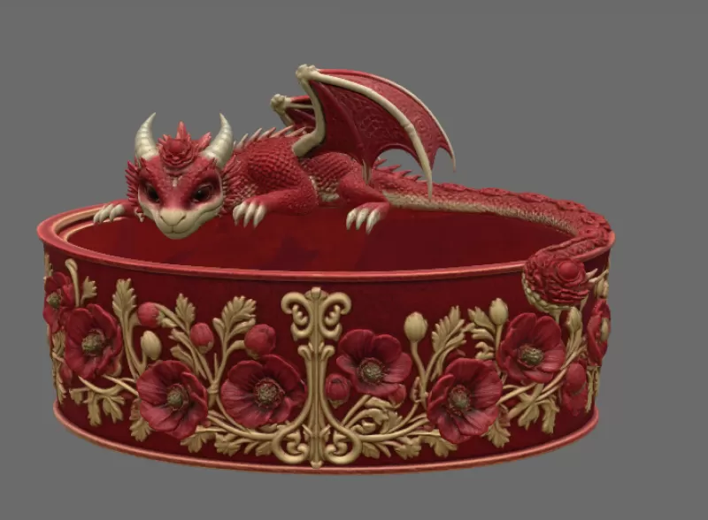 Crimson Poppy Dragon Planter STL File for 3D Print - Model preview 8