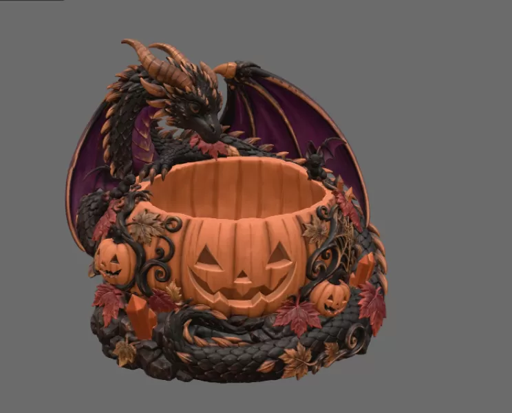Halloween Dragon Pumpkin Bowl STL File for 3D Print - Model preview 11