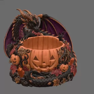 Halloween Dragon Pumpkin Bowl STL File for 3D Print - Model thumbnail 11