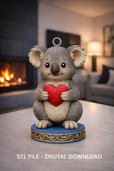 Cute Koala with Heart – 3D Printable STL File - Model preview 2