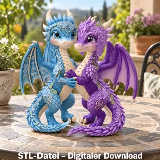 Romantic Floral Dragon Couple STL File for 3D Print - Model thumbnail 2