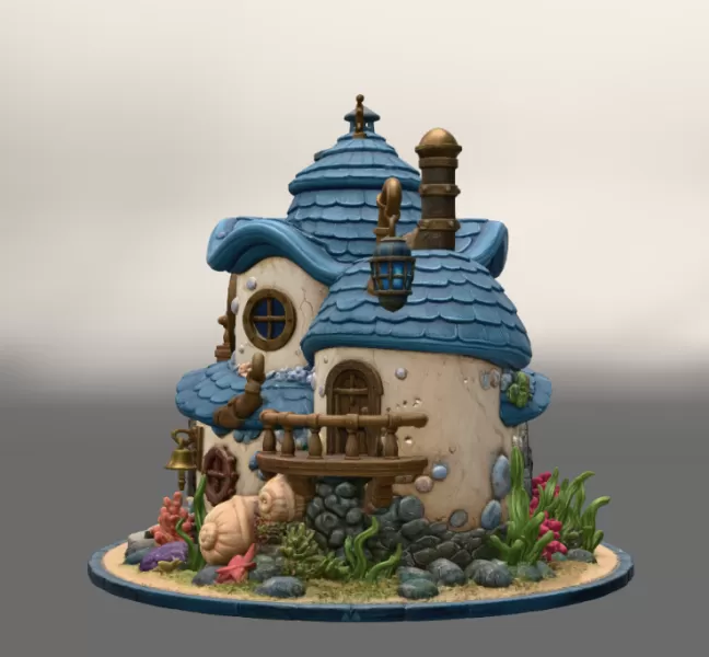 Seaside Fantasy Cottage STL File for 3D Print - Model preview 9