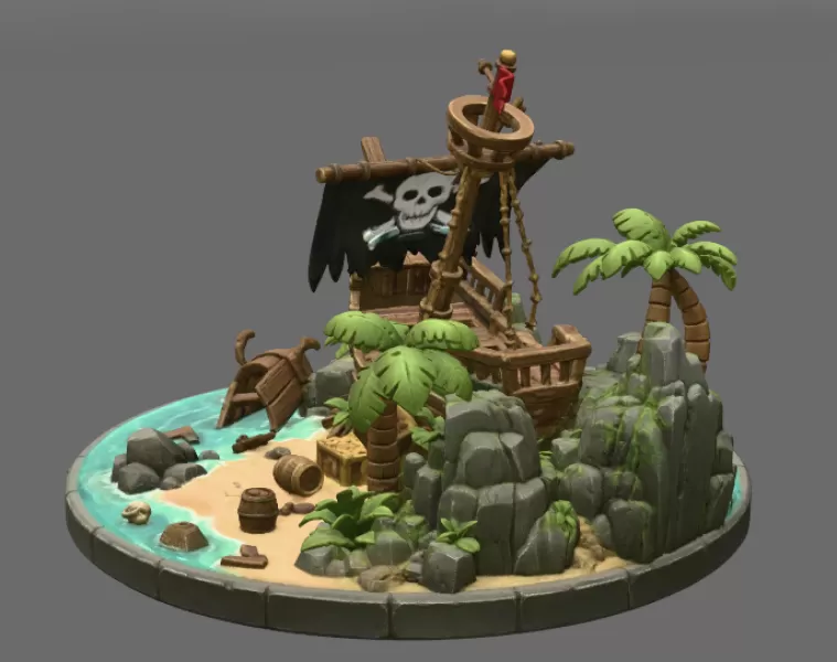 Pirate Treasure Island Shipwreck STL File for 3D Print - Model preview 9