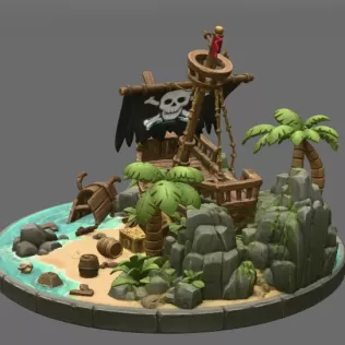 Pirate Treasure Island Shipwreck STL File for 3D Print - Model thumbnail 9