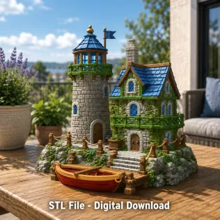 Coastal Lighthouse Cottage STL File for 3D Print - Model thumbnail 2