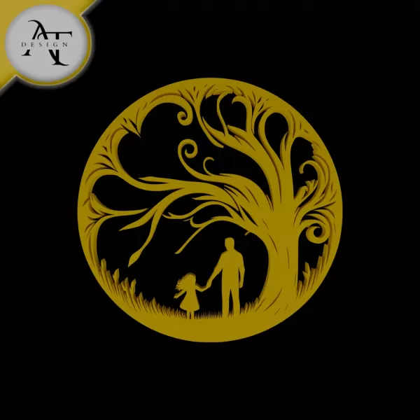 Dad and daughter - Silhouette - 2D Wall Art Decor - Model preview 1