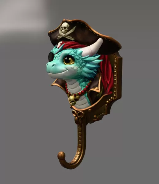 Pirate Dragon Key Holder STL File for 3D Print - Model preview 4
