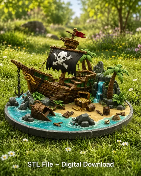 Pirate Treasure Island Shipwreck STL File for 3D Print - Model preview 3