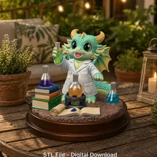Cute Scientist Dragon Figurine STL File for 3D Print - Model thumbnail 2