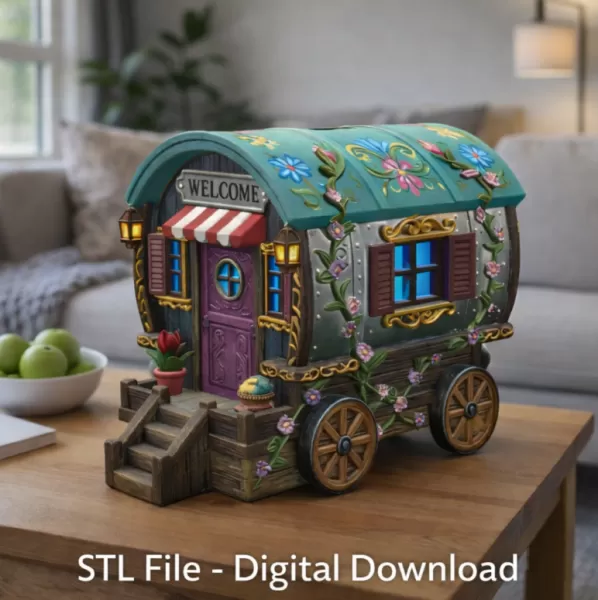 Enchanted Gypsy Wagon Cottage STL File 3D Print - Model preview 2