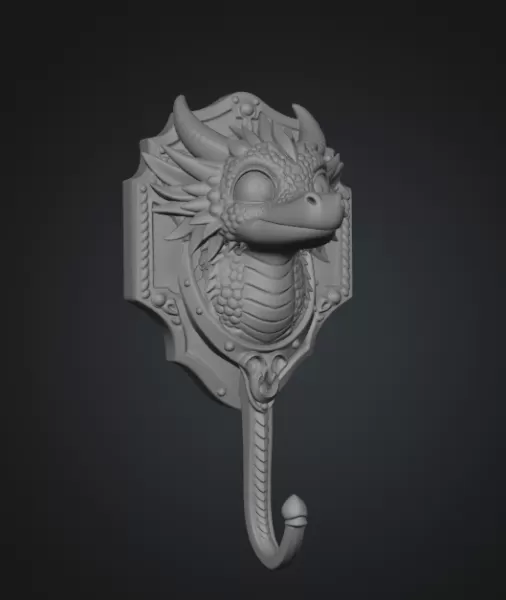 Cute Dragon Wall Hook STL File Digital Download - Model preview 11