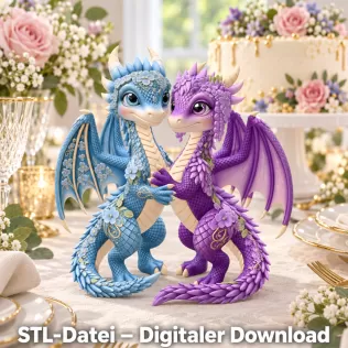 Romantic Floral Dragon Couple STL File for 3D Print - Model thumbnail 3