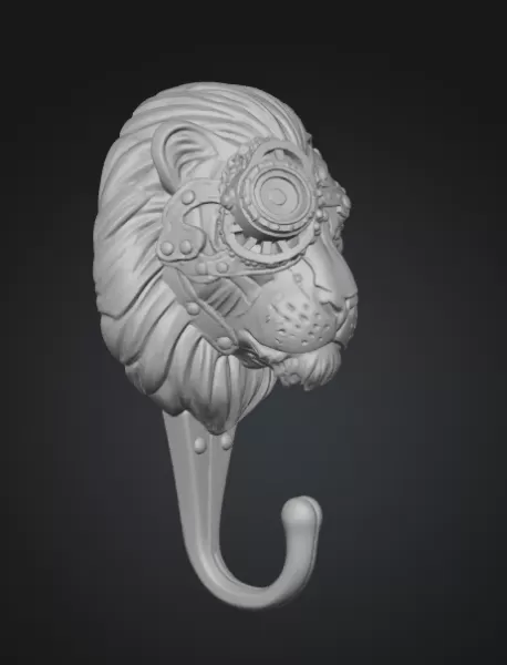 STL File Description — Steampunk Lion Head Wall Hook High Detail - Model preview 5