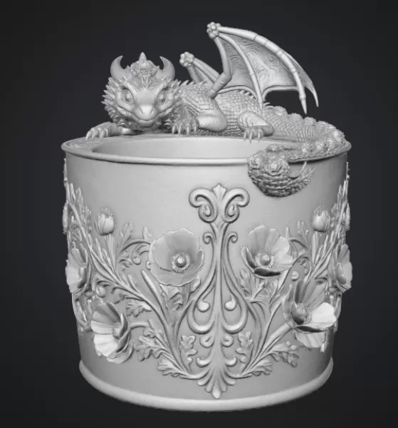 Crimson Poppy Dragon Planter STL File for 3D Print - Model preview 12