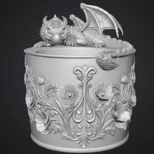Crimson Poppy Dragon Planter STL File for 3D Print