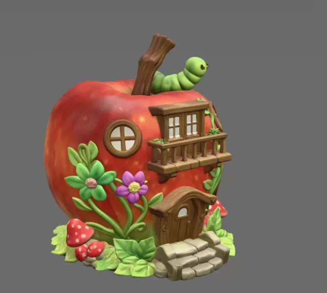 Enchanted Apple Cottage STL File 3D Printable - Model preview 6