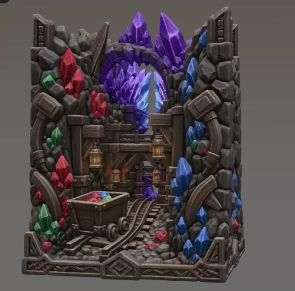 Fantasy Mining Tunnel Book Nook STL File for 3D Print - Model preview 7